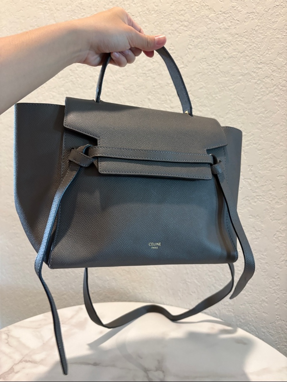 Celine Mini Belt Gray Leather Satchel with Top Handle - Picture 14 of 15